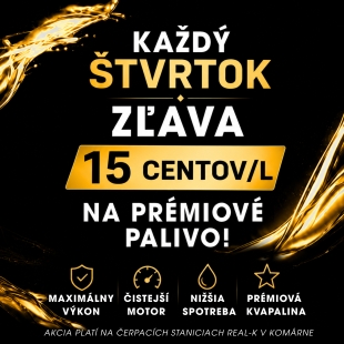 �tvrtky pln� v�konu za menej pe�az�! Tankujte pr�miov� paliv� RealK so z�avou a� 0,15 � / liter